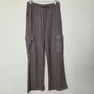 Riley & James S Crochet Cargo Jogger Flare Pants Stretch Elastic Drawstring Brn